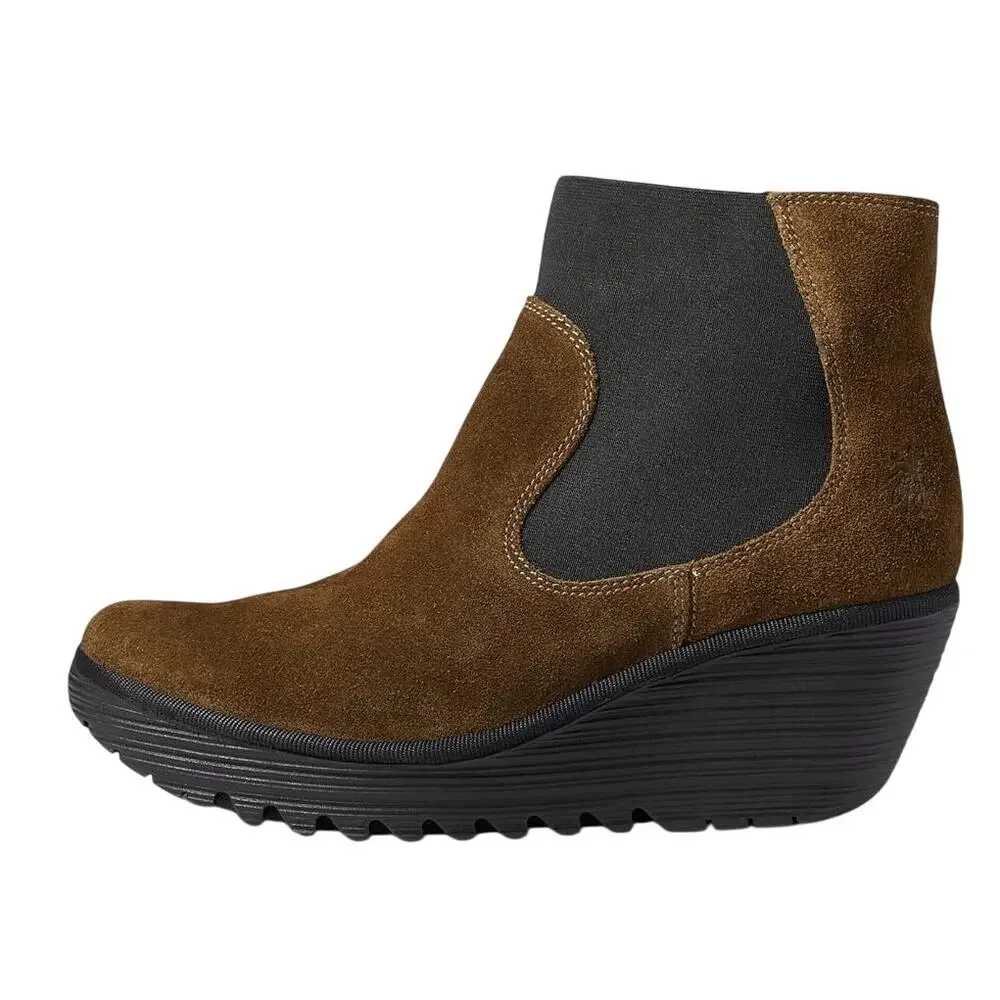 Fly London Womens Wedge Bootie EU 39 US 8-8.5 Brown Suede YADE398FLY NWOB